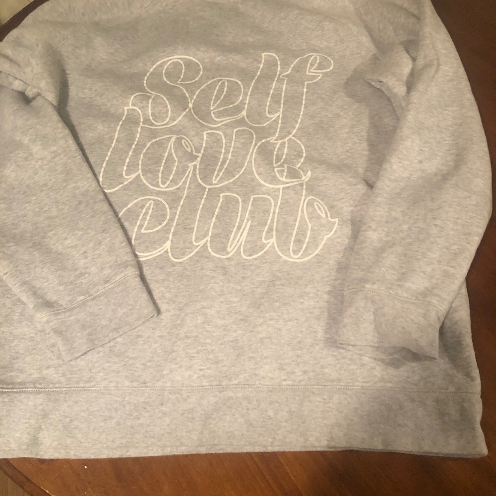 Brunette The label SELF LOVE CLUB + size small grey sweatshirt